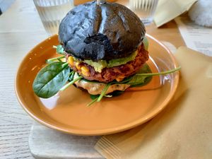 Burger at Veganika in Ljubljana