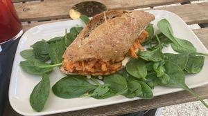 tempeh and kimchi sandwich   at Veganika in Ljubljana