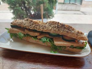 Tofu sandwich at Veganika in Ljubljana