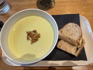 Leek and walnut soup   at Veganika in Ljubljana