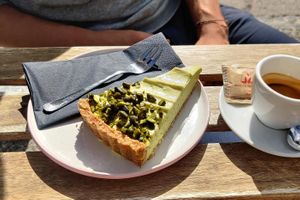 pistachio cake at Veganika in Ljubljana