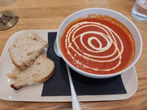 Paprika / Tomato soup at Veganika in Ljubljana