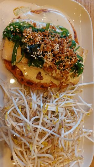 Kimchi pacake with sprouts and tofu at Veganika in Ljubljana