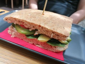 Sandwich with cashew cream and avocado at Veganika in Ljubljana