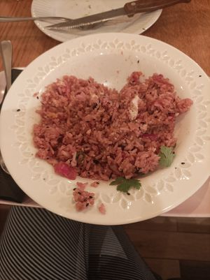 Rice with kimchi and tofu at Veganika in Ljubljana