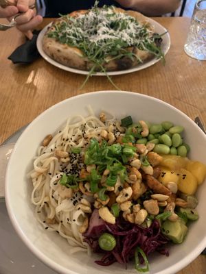 bowl and pizza  at Veganika in Ljubljana