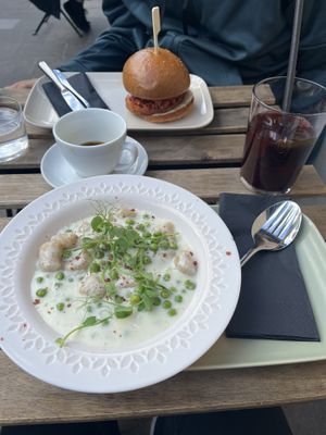 burger and gnocchi   at Veganika in Ljubljana