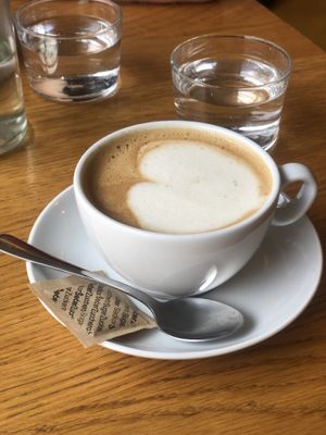 Caffe latte with oat milk  at Veganika in Ljubljana