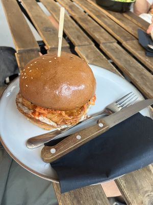 "Burgir", burger with tempeh  at Veganika in Ljubljana