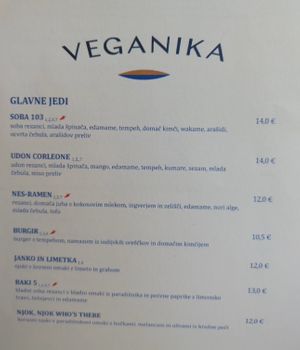 Menu at Veganika in Ljubljana