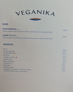 Menu at Veganika in Ljubljana