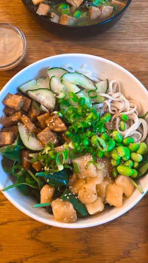huge udon bowl  at Veganika in Ljubljana
