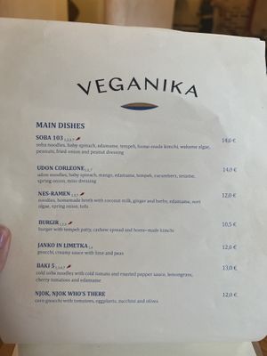 summer ‘24 main dish menu  at Veganika in Ljubljana