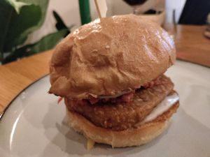 Tempeh burger at Veganika in Ljubljana