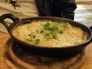 Onion gnocchi at Veganika in Ljubljana