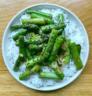 Asian-style asparagus at Veganika in Ljubljana