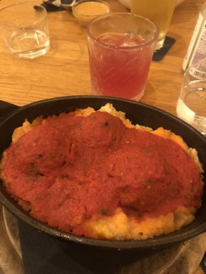 Soyballs and smashed potatoes   at Veganika in Ljubljana