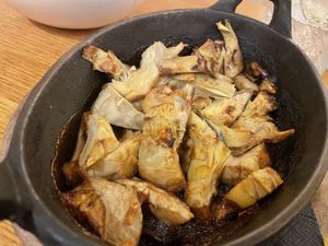Stone oven baked artichokes  at Veganika in Ljubljana