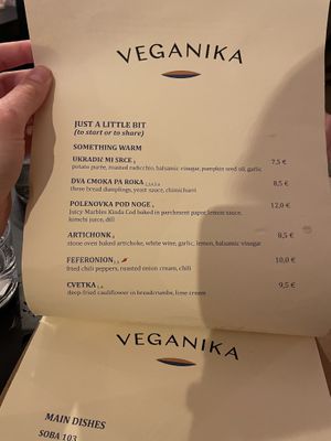 Menu as of April 2026 (part 1)  at Veganika in Ljubljana