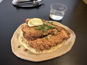 Vegan breaded eggplant   at Veganika in Ljubljana