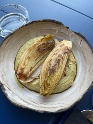 Potato pure with radicchio and balsamic   at Veganika in Ljubljana