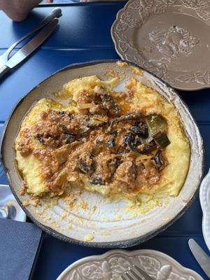 Polenta with mushrooms and thyme oil   at Veganika in Ljubljana