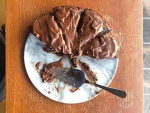 Banana chocolate cake at Veganika in Ljubljana