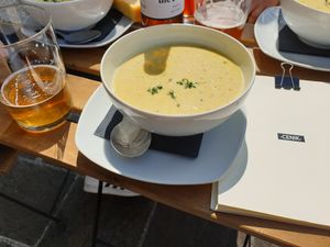 Corn soup at Veganika in Ljubljana