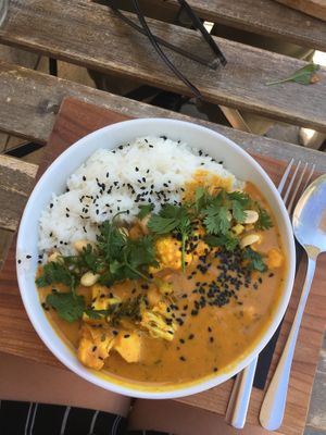 curry with broccoli and cauliflower 🥰 at Veganika in Ljubljana