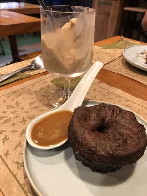 Soft chocolate brownie with caramel sauce and ginger ice-cream at Tita Bistro in Rio De Janeiro