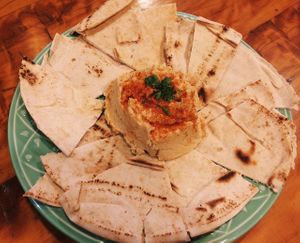 Appetizer: tahine homus with flatbread. at Tita Bistro in Rio De Janeiro