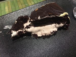 chocolate cake with strawberry cream at Demetra in Milan