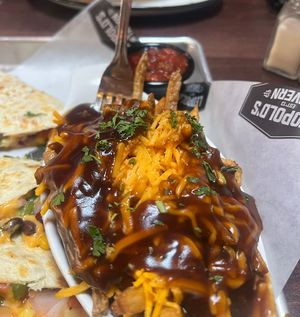 Poutine with quesadilla  at Leopold's Tavern in Calgary