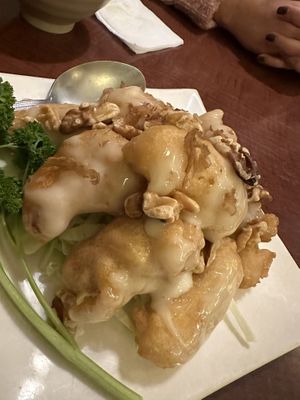 Walnut vegan shrimp  at Garden Fresh in Mountain View