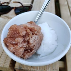 Rhubarb and elderflower sorbet, lemon sorbet at The Crewe Arms in Brackley