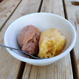Rhubarb and elderflower sorbet, champagne sorbet at The Crewe Arms in Brackley