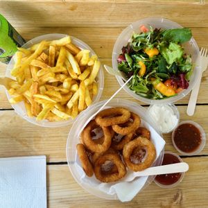 Chips, Onion Rings, Side Saladd  at Vegan Munch in Birmingham