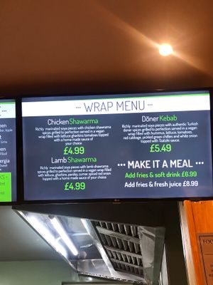 Wrap menu  at Vegan Munch in Birmingham
