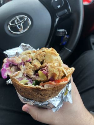 Chicken shawarma wrap. Go for the special sauce.  at Vegan Munch in Birmingham