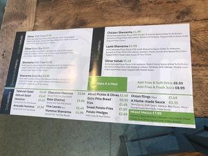Menu at Vegan Munch in Birmingham