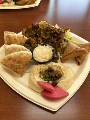 Vegan Shwarma, samosas, hummus  at Kabob-ster in Chattanooga