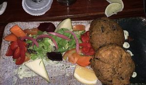 Vegan crabcakes as an appetizer. at Papillon in Palm Beach