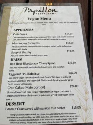 Vegan options clearly marked  at Papillon in Palm Beach