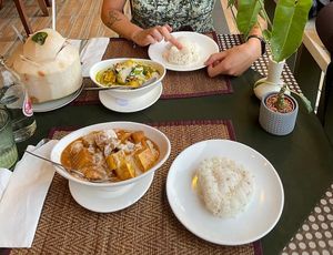 Massaman curry and green curry, both with tofu at Kati Culinary in Koh Chang