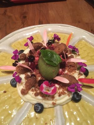 Lemon/coconut custard with crumble and basilsorbet at El Willy in Shanghai