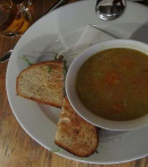 carrot-lentil soup with tempeh sandwich at Stereo in Glasgow