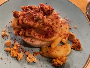 And for dessert a delicious apple, caramel crumble and custard 😍  at Stereo in Glasgow