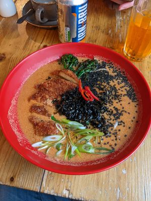 Ramen Soup with panko tofu and broccoli at Stereo in Glasgow