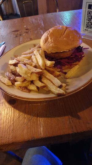 Tofu burger and chips at Stereo in Glasgow