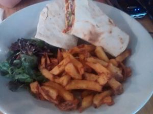 August 2016 - Shamuchan: Turkish pizza wrap with chips at Stereo in Glasgow